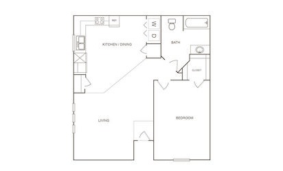 A - 1 bedroom floorplan layout with 1 bath and 751 square feet